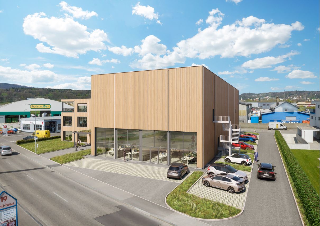 Visualisierung: Blick von aussen auf Gebäude